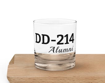DD-214 Alumni Rocks Glass: Military Discharge Retirement Gift