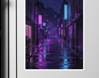 Lo-fi Serene Japanese Evening Street Anime Design Kiss-Cut Vinyl Decal