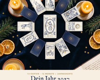 2027 Yearly Reading Gold Edition | Draw 13 Cards Yourself | Copper Engraved Tarot with Gold | Yearly Outlook as PDF | Christmas Gift