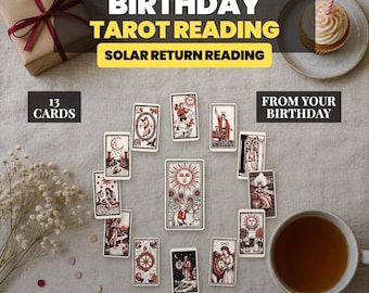 Leitura de Tarot de Aniversário | Leitura de Retorno Solar | 13 Cartas do Seu Aniversário | Desenhe Suas Próprias Cartas | PDF com a Previsão do Ano | Presente de Aniversário