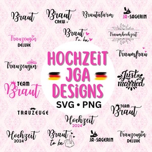 JGA & Hochzeits-Plotterdateien Bundle - 16 Designs für Braut und Junggesellinnenabschied | SVG/PNG | Trauzeugin - Plotterdatei