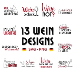 13 Pacchetto SVG vino, Pacchetto SVG PNG con citazioni sul vino - File plotter fai da te in formato SVG con detti sul vino - Vino tedesco no?