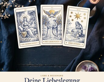Tarot de l'Amour Édition Or | Que ressent-il vraiment ? Tirez 3 cartes vous-même | Jeu de cartes gravé sur cuivre avec dorure | Tirage d'amour au format PDF