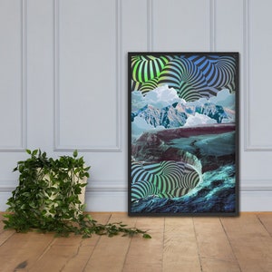 Surreal Art Collage Framed Poster - Cool Blue Illusion Lagoon