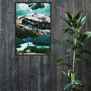 Surreal Art Collage Framed Poster - Green Mountain Lagoons