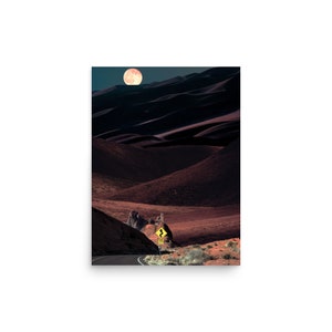 Surreal Art Collage Print Poster - Desert Road At Night Collage