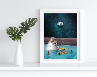 Surreal Art Collage Print - swimming in space astronaut trippy collage