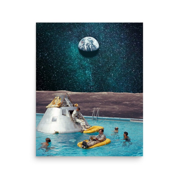 Surreal Art Collage Print Poster - swimming in space collage