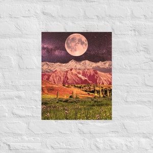 Surreal Art Collage Print Poster - desert moon collage