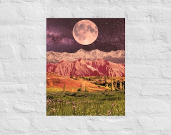 Surreal Art Collage Print Poster - desert moon collage