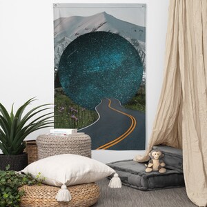 Surreal Art Tapestry Flag - highway to a galaxy collage