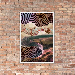 Surreal Art Collage Framed Poster - Warm Pink Illusion Lagoon
