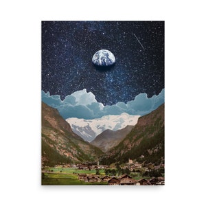Surreal Art Collage Print Poster - Earth Looking Back at Earth Collage