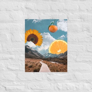 Surreales Art Print Poster - Orange Sunflower Boardwalk Collage