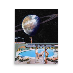 Surreal Art Collage Print Poster - Diving in Space collage