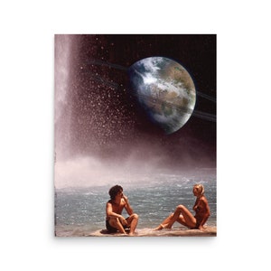 Surreal Art Collage Print Poster - waterfall in space