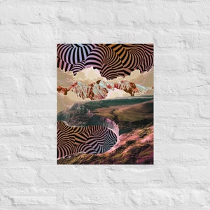 Surreal Art Collage Print Poster - warm pink illusion lagoon collage
