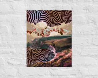Surreal Art Collage Print Poster - warm pink illusion lagoon collage