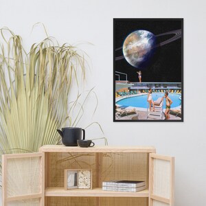 Surreal Art Collage Framed Poster - Diving in Space