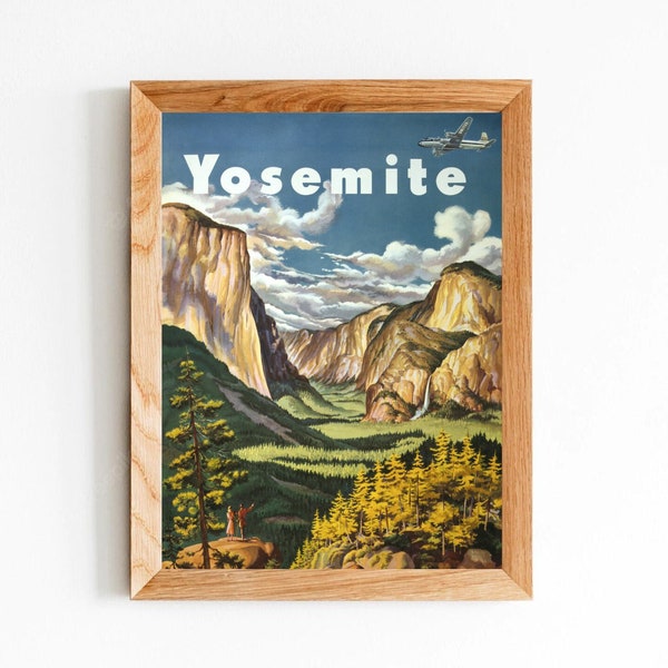 Vintage Yosemite Wall Print, Travel Poster USA, National Park Wall Art, Vintage Travel Poster, Old Airline Poster, American Travel Art