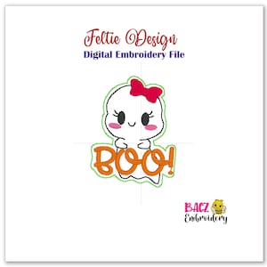 Boo Ghost Feltie Design Digital File For Machine Embroidery 2 Sizes