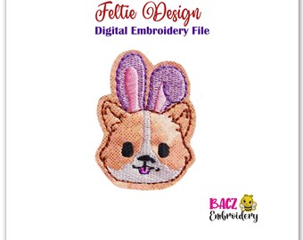 Dog With Bunny Headband Feltie Design Digital File For Machine Embroidery  3 Sizes