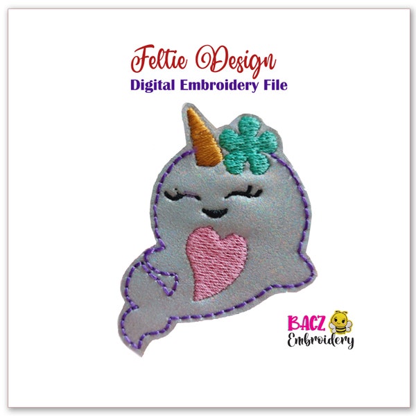 Dophin Unicorn Feltie Design Digital File For Machine Embroidery  3 Sizes