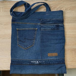 Upcycled Denim Tote Bag: Recycled Jeans Shoulder Bag with Pockets