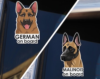 Car sticker German Shepherd/Malinois on board, dog on board bumper sticker