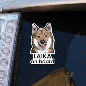 Car sticker Laika on board, dog on board bumper sticker