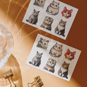 Cartoon Cat Vinyl Sticker Pack – Glossy Waterproof Stickers | A6 Sheet