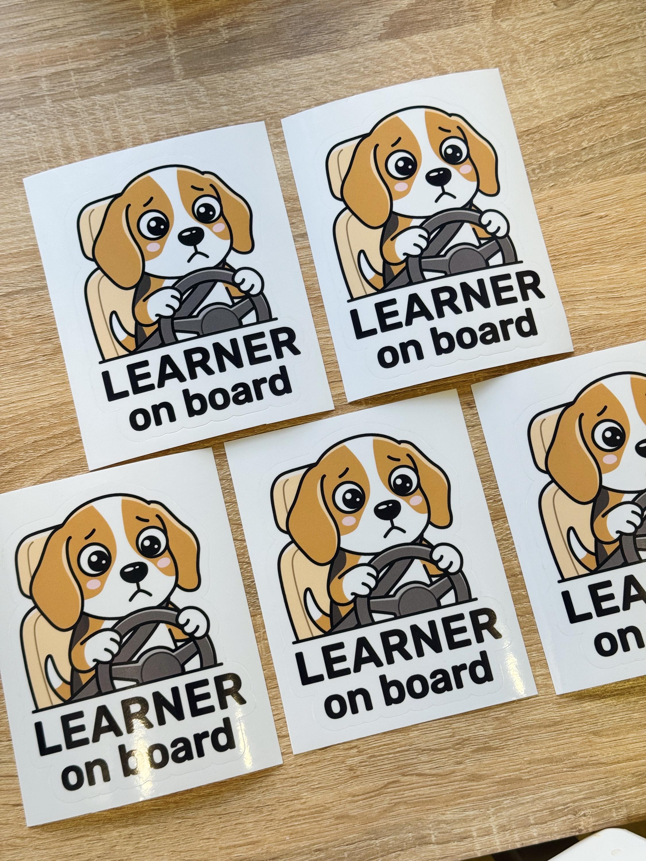 Funny Learner Driver Dog Sticker, Cute Beagle Learner on Board Decal ...