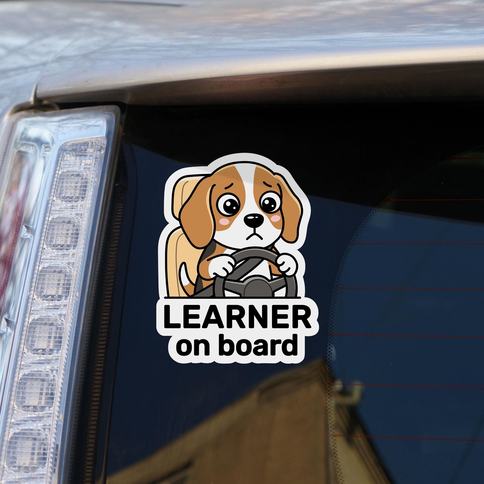 Funny Learner Driver Dog Sticker, Cute Beagle Learner on Board Decal ...