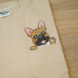 Hand painted Frenchie in a pocket t-shirt