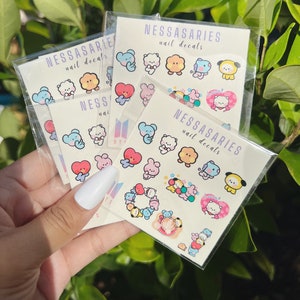 BTS MININI waterslide decal nails - Cute chibi kawaii nail art - K-pop nails - bangtan nails - concert nails - Cooky shooky Mang rj