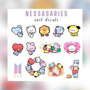 BTS MININI waterslide decal nails - Cute chibi kawaii nail art - K-pop nails - bangtan nails - concert nails - Cooky koya Tata chimmy