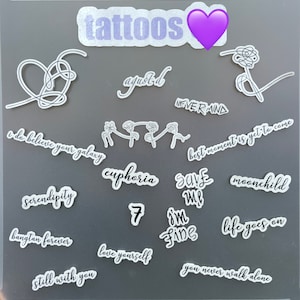 BTS temporary tattoos - bangtan concert tour - friendship tattoos - k-pop - agust d suga yoongi - temp tattoo - lyric script love yourself