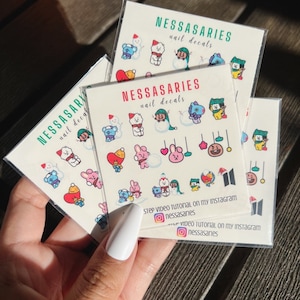 BTS Christmas nail decals - bt21 waterslide nail decals - Cooky mang rj Tata shooky chimmy koya - bangtan nails - nail art - custom nails