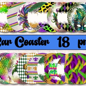 Car Coaster Sublimation Designs, Mardi Gras Car Coasters Png, Car Coaster Bundle