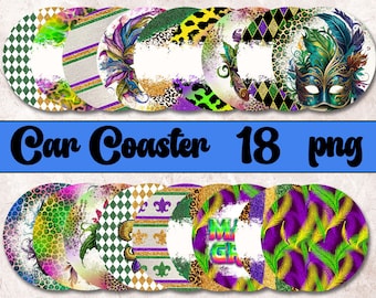 Car Coaster Sublimation Designs, Mardi Gras Car Coasters Png, Car Coaster Bundle