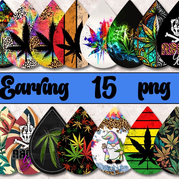 Cannabis Teardrop Earrings Png, Sublimation Earring Designs, teardrop Earring Bundle