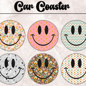 Car Coaster Png, Smile Car Coaster Bundle, Sublimation Design, Digital Png File Instant Download