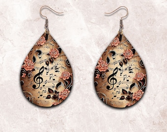 Tropfen Ohrring Png, Notizen Ohrring, Rose Sublimation Design Png, Ohrring Rohlinge Design, Instant Download