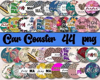 Mama Car Coaster Sublimation Designs, Mother Car Coasters Png, Car Coaster Bundle