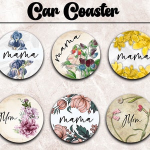 Car Coaster Png, Mama Car Coaster Bundle, Floral Sublimation Design, Digital Png File Instant Download