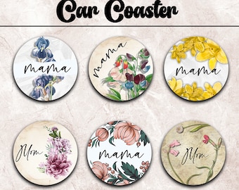 Car Coaster Png, Mama Car Coaster Bundle, Floral Sublimation Design, Digital Png File Instant Download