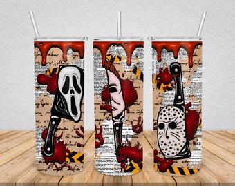 Halloween Tumbler Wrap Png, Horror Characters Sublimation Skinny Tumbler 20oz, Straight and Tapered, Sublimation Tumbler Designs Popular