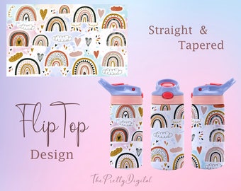 Flip Top Wrap 12oz Flip Top Sippy Cup Sublimation Design, Rainbow Flip Top Kids Design, Tumbler