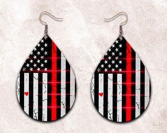 Fire Fighter Earrings Png, Red Thin Line Earring, American Earring Png for Sublimation Design Earring Blanks Design Png,  Instant Download,