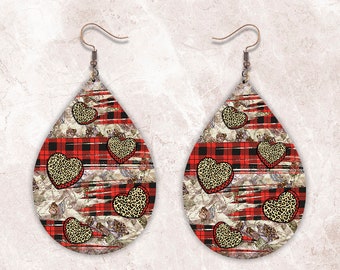 Teardrop Earring Png, Buffalo Plaid Print Sublimation Earring, Cheetah Sublimation Designs Png, Earring Blank Design, Digital Download